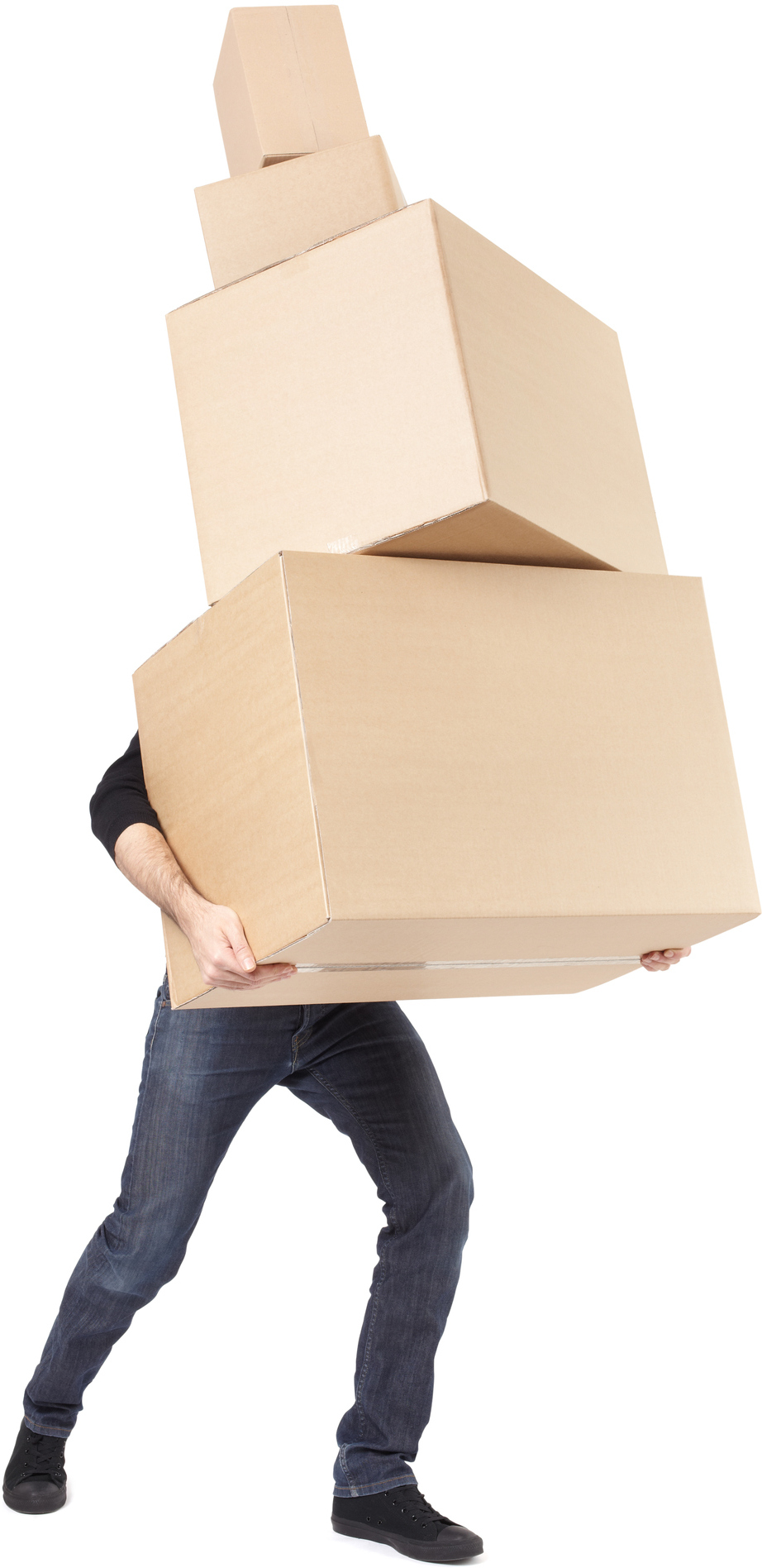 Man Carrying Stack of Moving Boxes