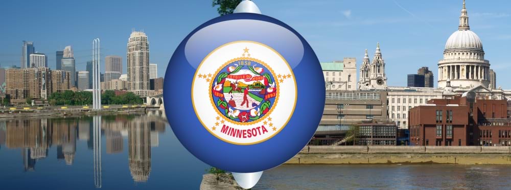 Minnesota State Seal Overlaid on St Paul Skyline