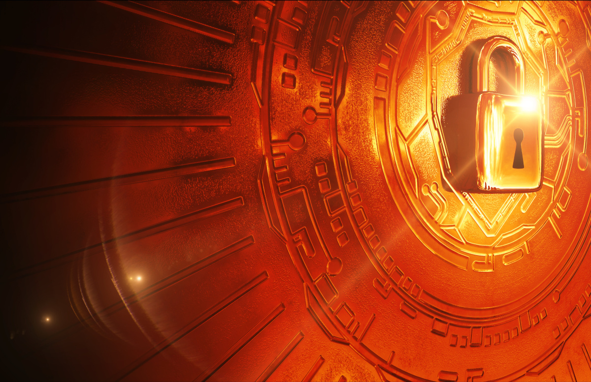 A yellow lock on a red-orange background