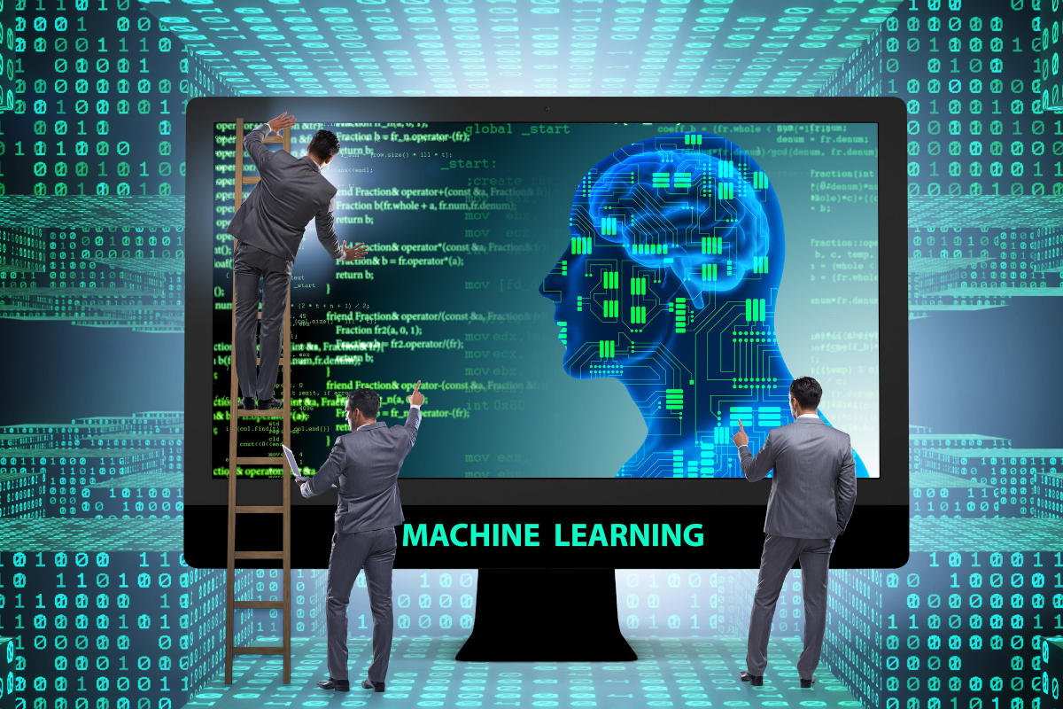 Business People Examining a Machine Learning Display.